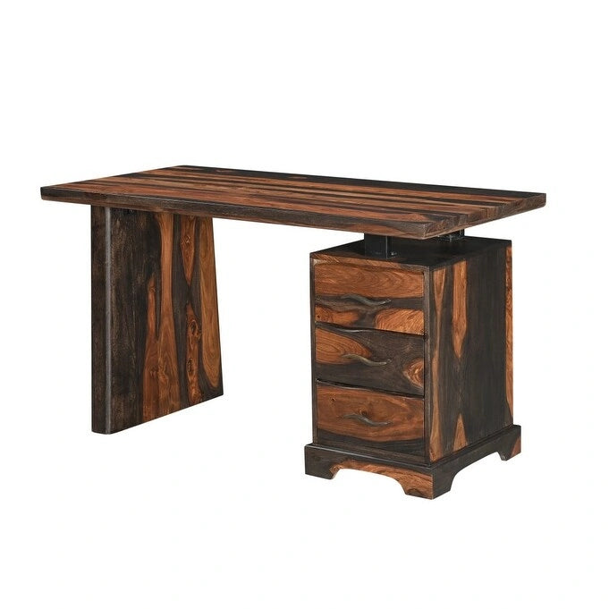 HomeRoots 54  Brown Live Edge Solid Wood Writing Desk With Three Drawers