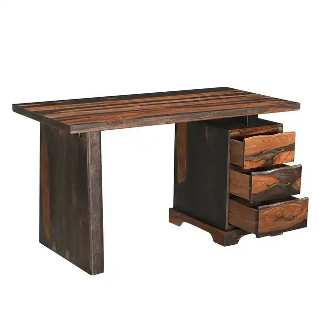 HomeRoots 54  Brown Live Edge Solid Wood Writing Desk With Three Drawers