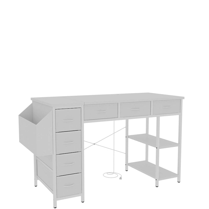 Modern Computer Desk with 7 Drawers and Built In Power Station for Gaming and Studying or Home Office Setup