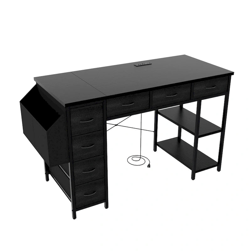 Modern Computer Desk with 7 Drawers and Built In Power Station for Gaming and Studying or Home Office Setup
