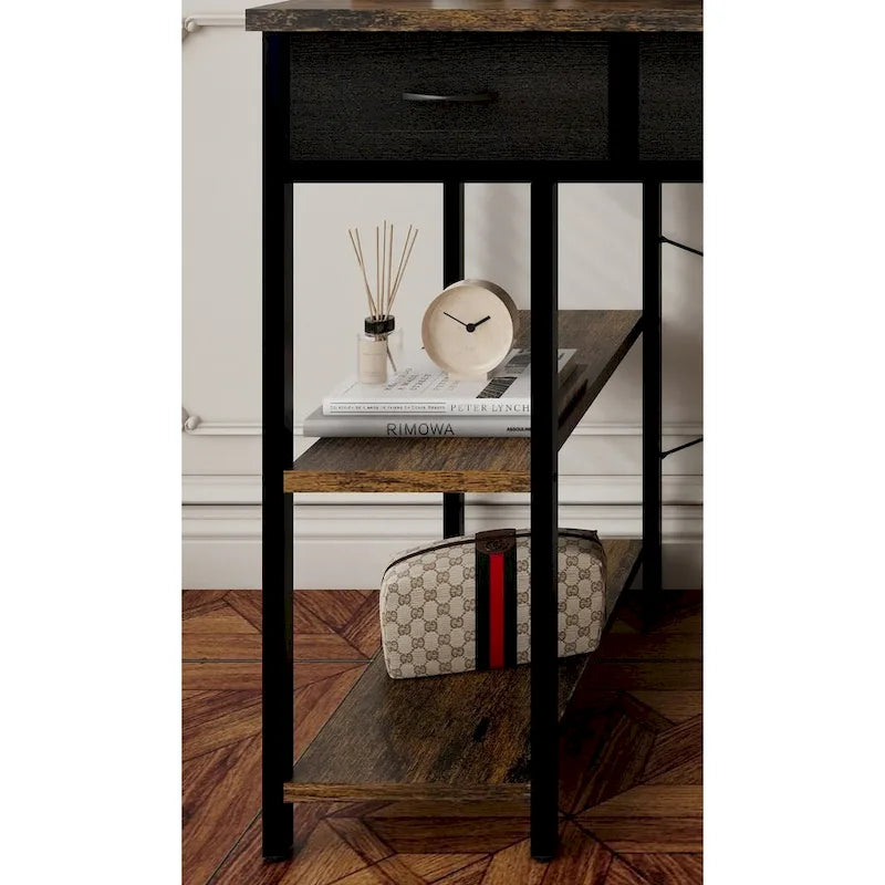 Modern Computer Desk with 7 Drawers and Built In Power Station for Gaming and Studying or Home Office Setup