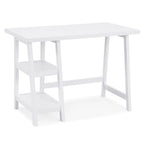 Modern Writing Computer Table Desk with Open Storage Shelves and Rubberwood Legs for Home Office or Bedroom