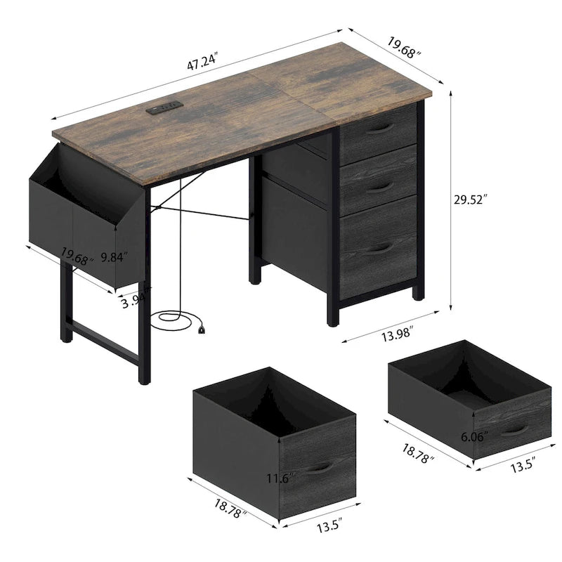 Modern Computer Desk with Charging Station and Reversible Storage Drawers for Home Office or Study Room