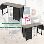 Modern Computer Desk with Charging Station and Reversible Storage Drawers for Home Office or Study Room