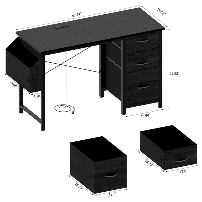 Modern Computer Desk with Charging Station and Reversible Storage Drawers for Home Office or Study Room