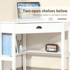 Modern Compact Corner Desk with Slide Out Drawer and Open Shelves for Small Rooms and Workspaces or Display Areas
