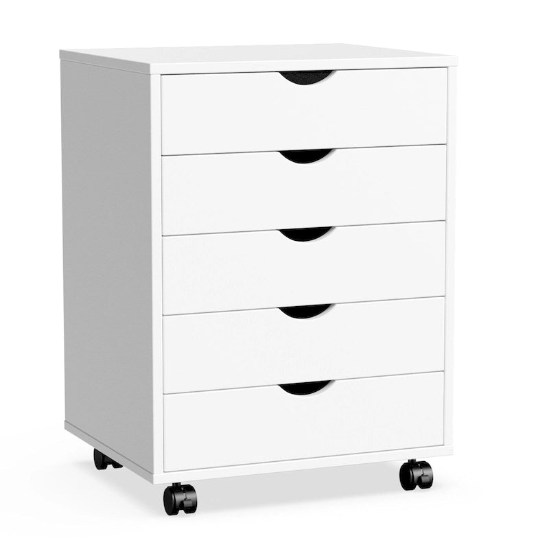 5-Drawer Mobile File Cabinet, Vertical Wooden Storage Dresser with 4 Wheels, Rolling Under Desk Organizer