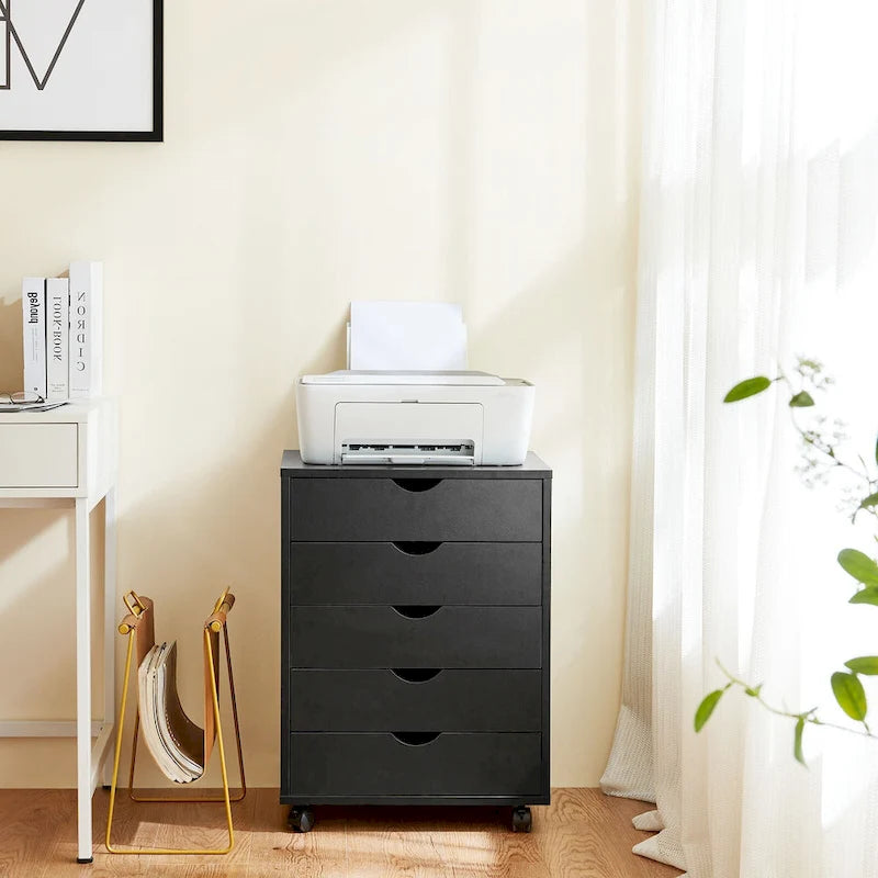 5-Drawer Mobile File Cabinet, Vertical Wooden Storage Dresser with 4 Wheels, Rolling Under Desk Organizer
