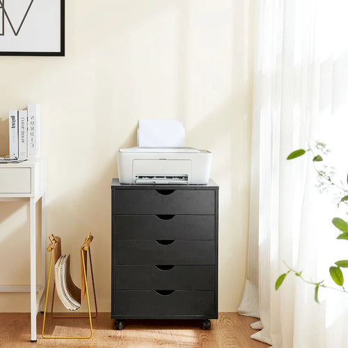 5-Drawer Mobile File Cabinet, Vertical Wooden Storage Dresser with 4 Wheels, Rolling Under Desk Organizer