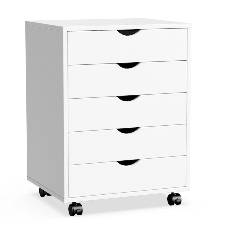 5-Drawer Mobile File Cabinet, Vertical Wooden Storage Dresser with 4 Wheels, Rolling Under Desk Organizer