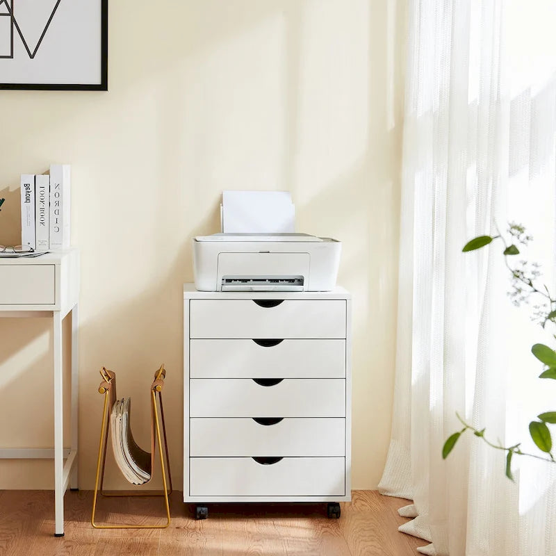 5-Drawer Mobile File Cabinet, Vertical Wooden Storage Dresser with 4 Wheels, Rolling Under Desk Organizer