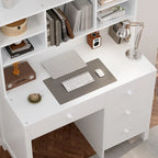 Computer Desk with Four Drawers, Storage Shelf, and Chair, Ideal for Office or Study in Bedroom or Living Room