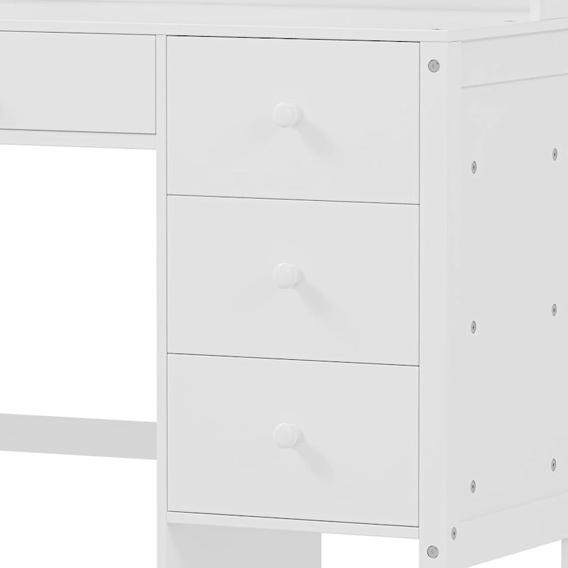 Computer Desk with Four Drawers, Storage Shelf, and Chair, Ideal for Office or Study in Bedroom or Living Room