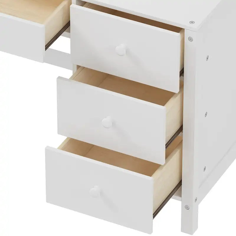 Computer Desk with Four Drawers, Storage Shelf, and Chair, Ideal for Office or Study in Bedroom or Living Room