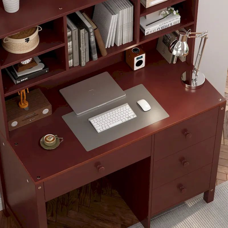Computer Desk with Four Drawers, Storage Shelf, and Chair, Ideal for Office or Study in Bedroom or Living Room