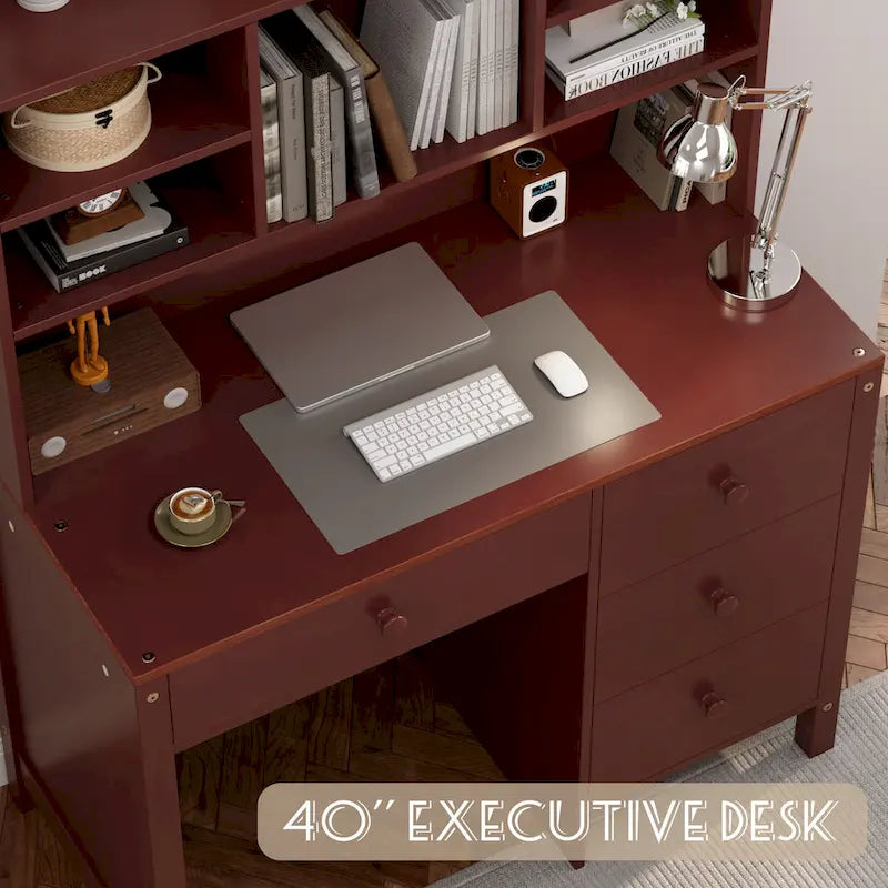 Computer Desk with Four Drawers, Storage Shelf, and Chair, Ideal for Office or Study in Bedroom or Living Room