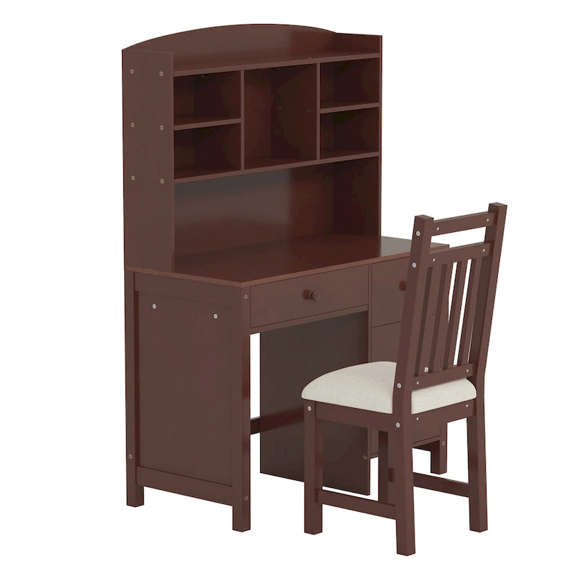Computer Desk with Four Drawers, Storage Shelf, and Chair, Ideal for Office or Study in Bedroom or Living Room