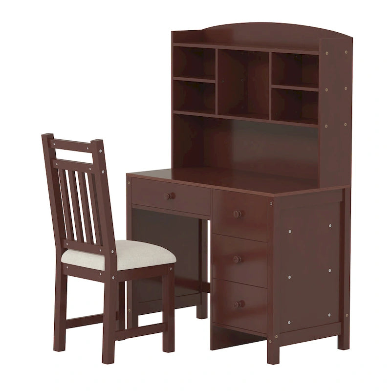 Computer Desk with Four Drawers, Storage Shelf, and Chair, Ideal for Office or Study in Bedroom or Living Room