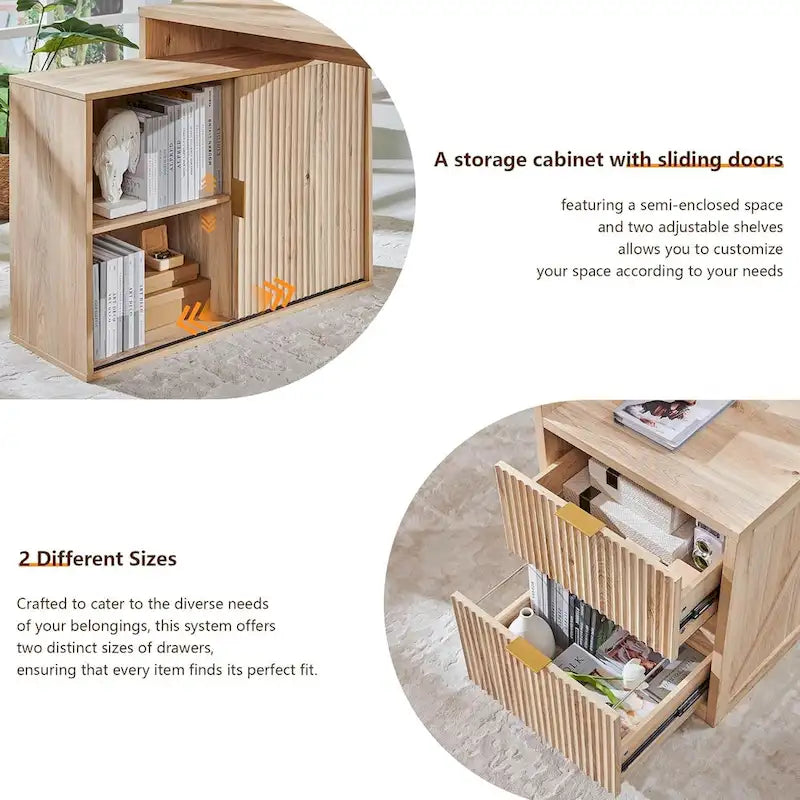 67  Modern L Shaped Desk, Wood Home Office Desk with Charging Station