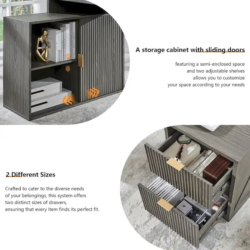 67  Modern L Shaped Desk, Wood Home Office Desk with Charging Station