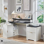 67  Modern L Shaped Desk, Wood Home Office Desk with Charging Station