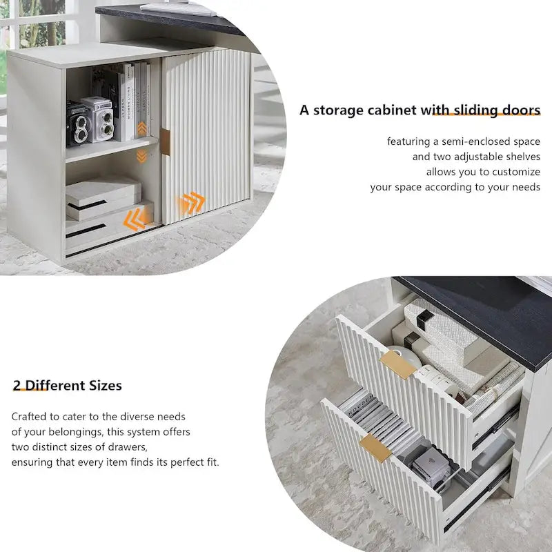 67  Modern L Shaped Desk, Wood Home Office Desk with Charging Station