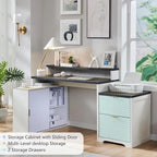 67  Modern L Shaped Desk, Wood Home Office Desk with Charging Station