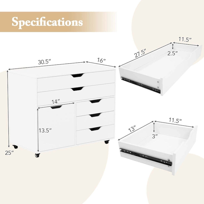 Costway 5-Drawer File Cabinet Mobile Chest of Drawers with Side - See Details