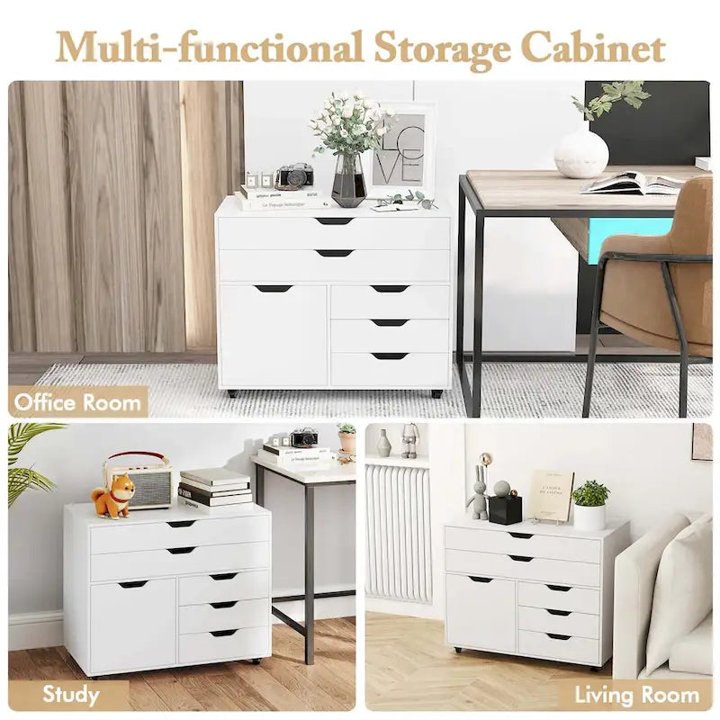 Costway 5-Drawer File Cabinet Mobile Chest of Drawers with Side - See Details