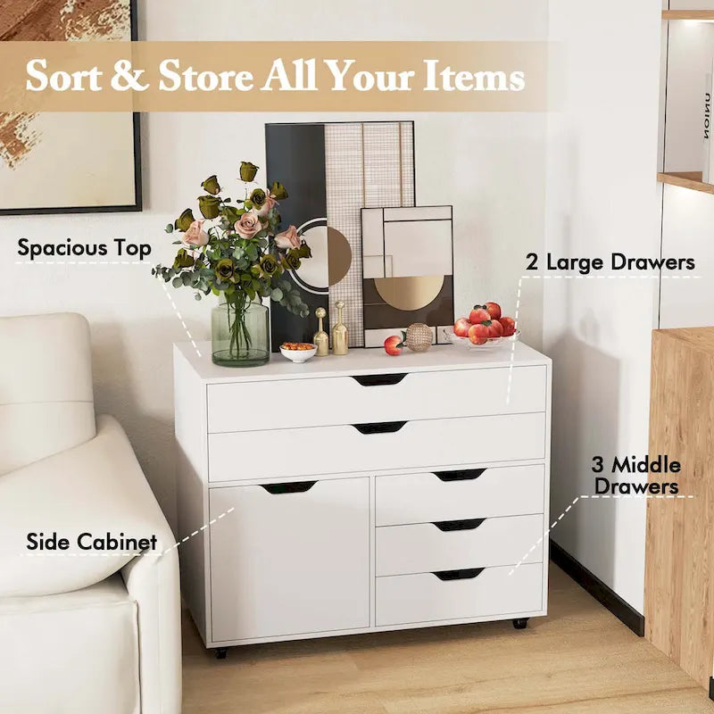 Costway 5-Drawer File Cabinet Mobile Chest of Drawers with Side - See Details