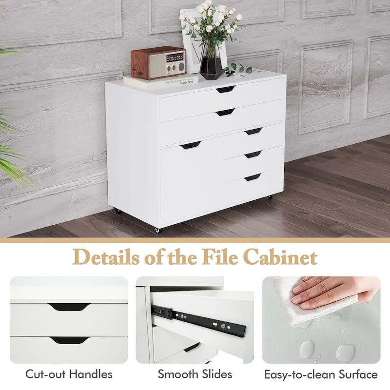 Costway 5-Drawer File Cabinet Mobile Chest of Drawers with Side - See Details