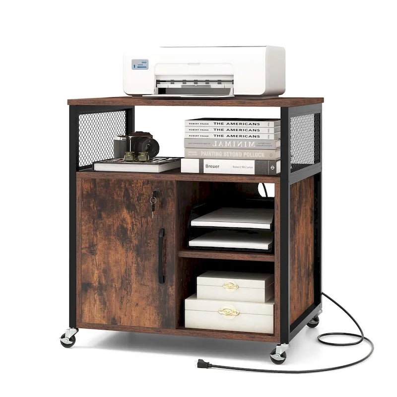 Costway File Cabinet on Wheels with Charging Station & Cable - See Details