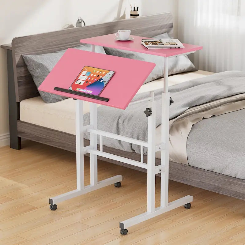 49.5 Inch Portable Rolling Desks, Small Standing Desk Adjustable Height, Mobile Stand Up Desk with Wheels