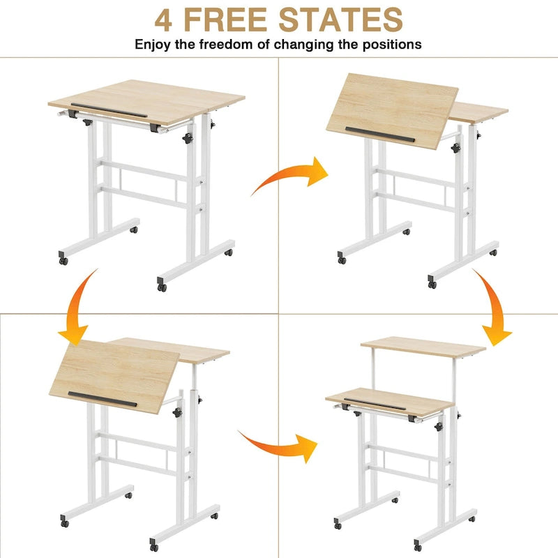 49.5 Inch Portable Rolling Desks, Small Standing Desk Adjustable Height, Mobile Stand Up Desk with Wheels