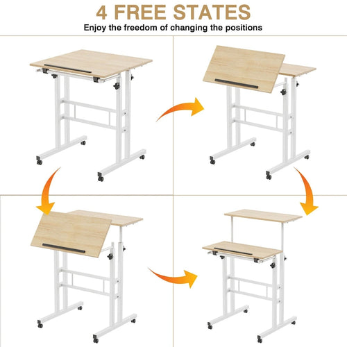 49.5 Inch Portable Rolling Desks, Small Standing Desk Adjustable Height, Mobile Stand Up Desk with Wheels