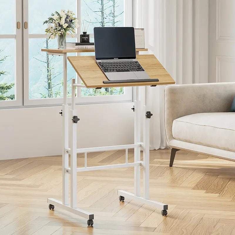 49.5 Inch Portable Rolling Desks, Small Standing Desk Adjustable Height, Mobile Stand Up Desk with Wheels