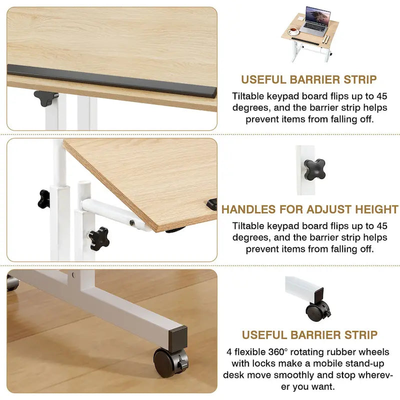 49.5 Inch Portable Rolling Desks, Small Standing Desk Adjustable Height, Mobile Stand Up Desk with Wheels