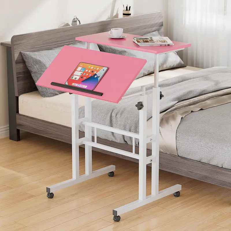 49.5 Inch Portable Rolling Desks, Small Standing Desk Adjustable Height, Mobile Stand Up Desk with Wheels