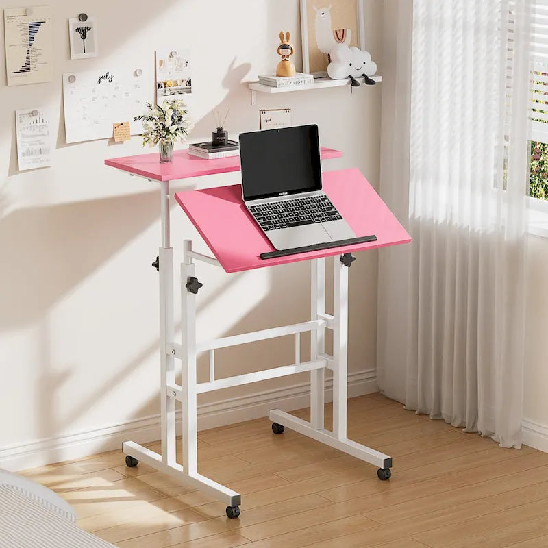 49.5 Inch Portable Rolling Desks, Small Standing Desk Adjustable Height, Mobile Stand Up Desk with Wheels
