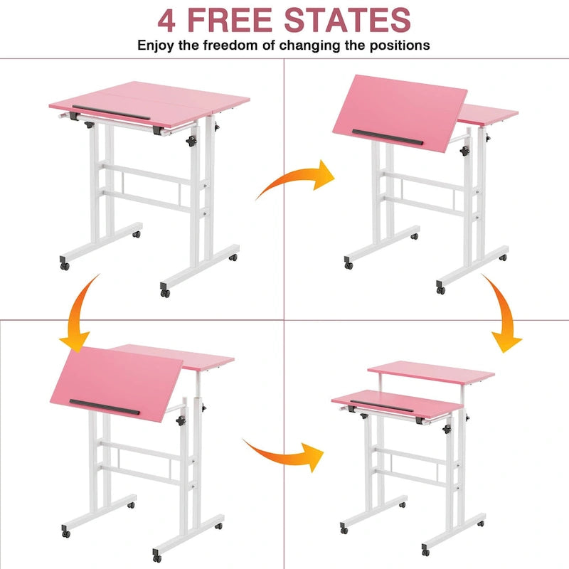 49.5 Inch Portable Rolling Desks, Small Standing Desk Adjustable Height, Mobile Stand Up Desk with Wheels