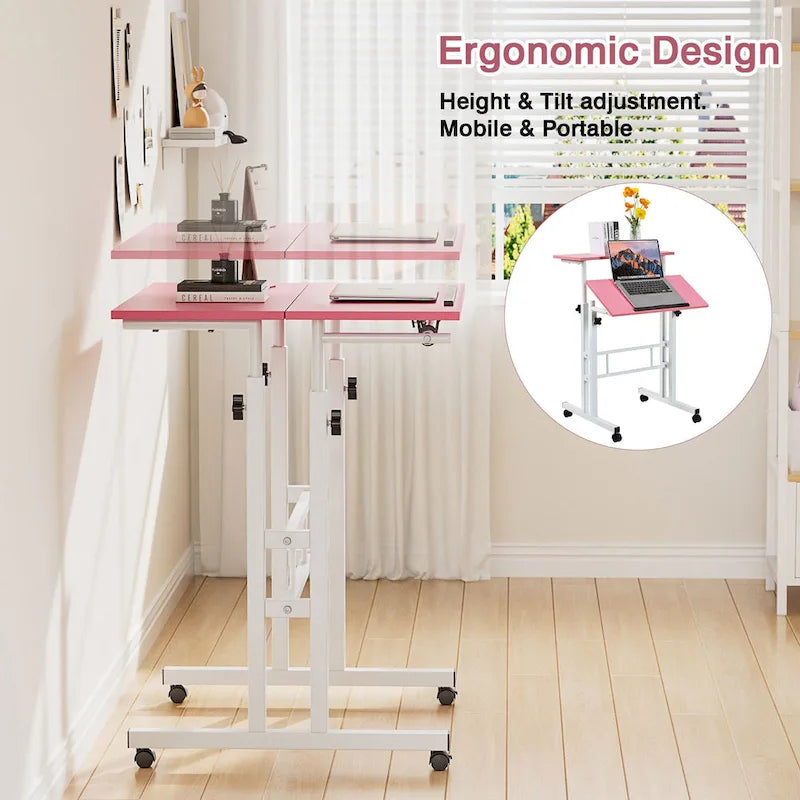 49.5 Inch Portable Rolling Desks, Small Standing Desk Adjustable Height, Mobile Stand Up Desk with Wheels