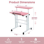 49.5 Inch Portable Rolling Desks, Small Standing Desk Adjustable Height, Mobile Stand Up Desk with Wheels