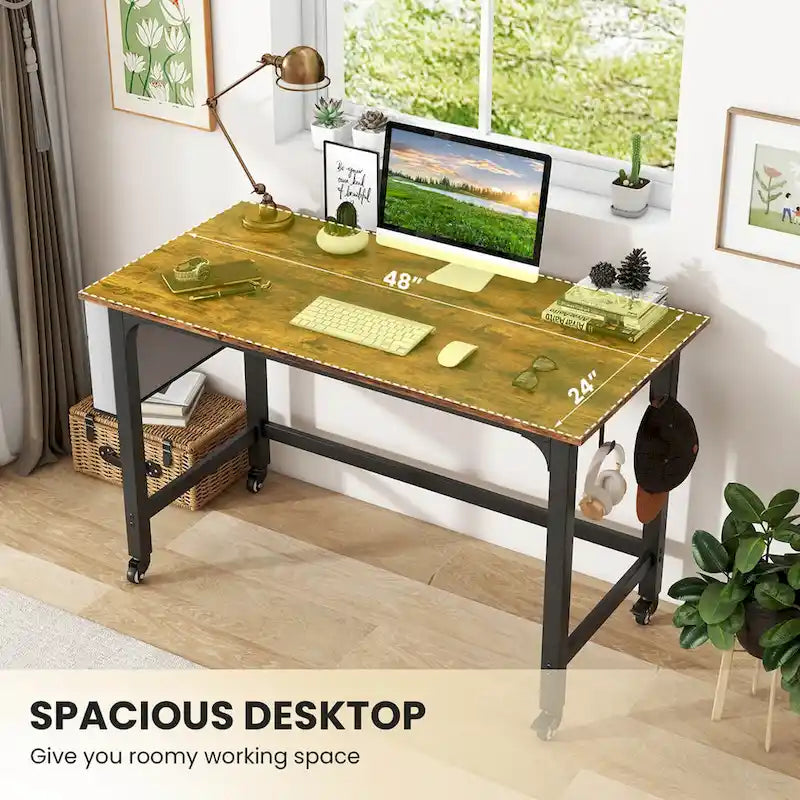 Costway 1/2/4 PCS Rolling Computer Desk Metal Frame PC Laptop Table