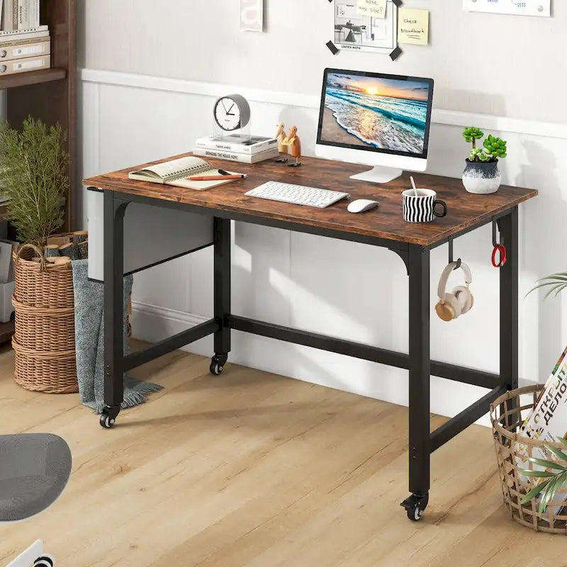 Costway 1/2/4 PCS Rolling Computer Desk Metal Frame PC Laptop Table