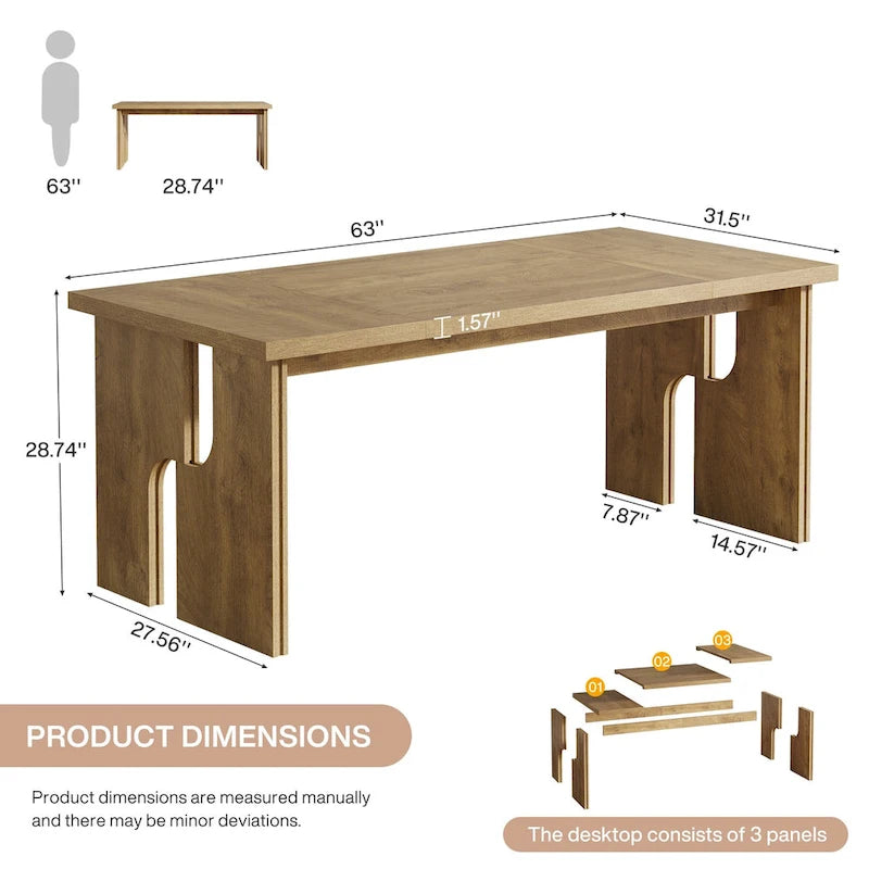 63-Inch Executive Desk, Farmhouse Office Computer Desk with Unique Legs, Industrial Business Furniture for Home Office