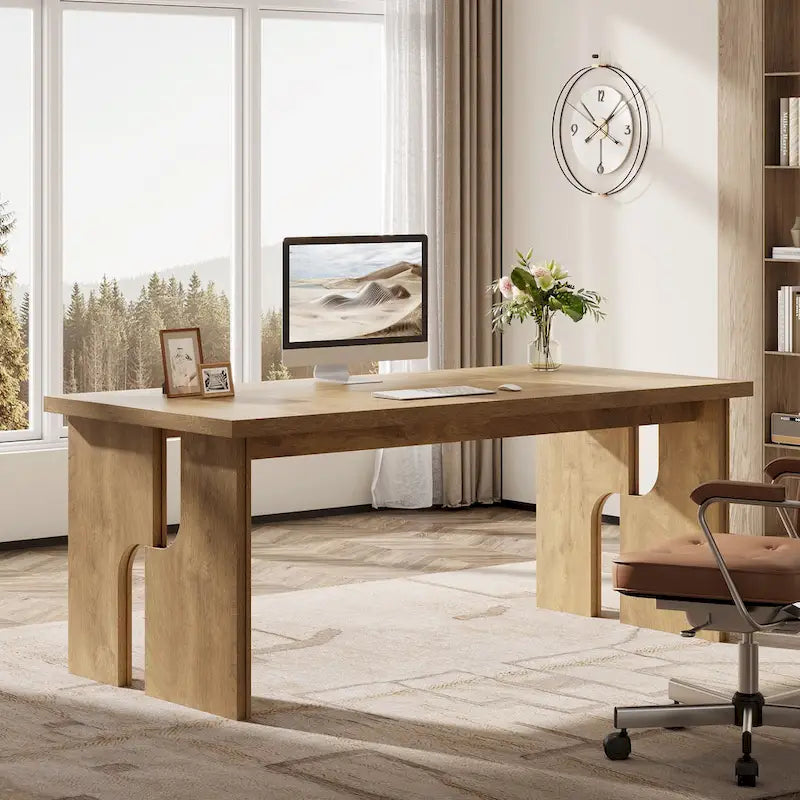 63-Inch Executive Desk, Farmhouse Office Computer Desk with Unique Legs, Industrial Business Furniture for Home Office