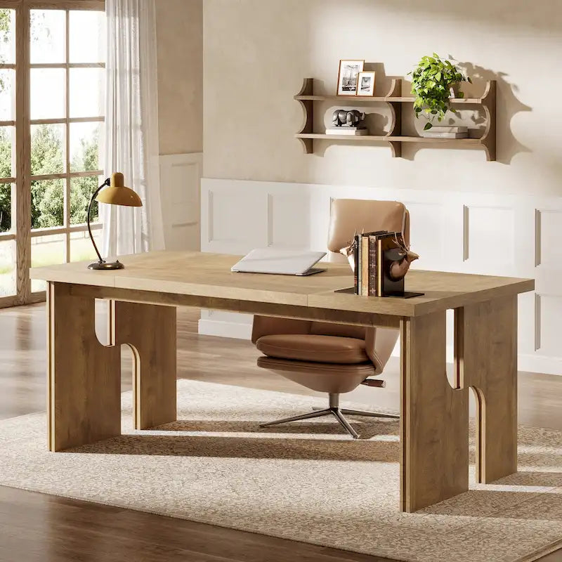 63-Inch Executive Desk, Farmhouse Office Computer Desk with Unique Legs, Industrial Business Furniture for Home Office