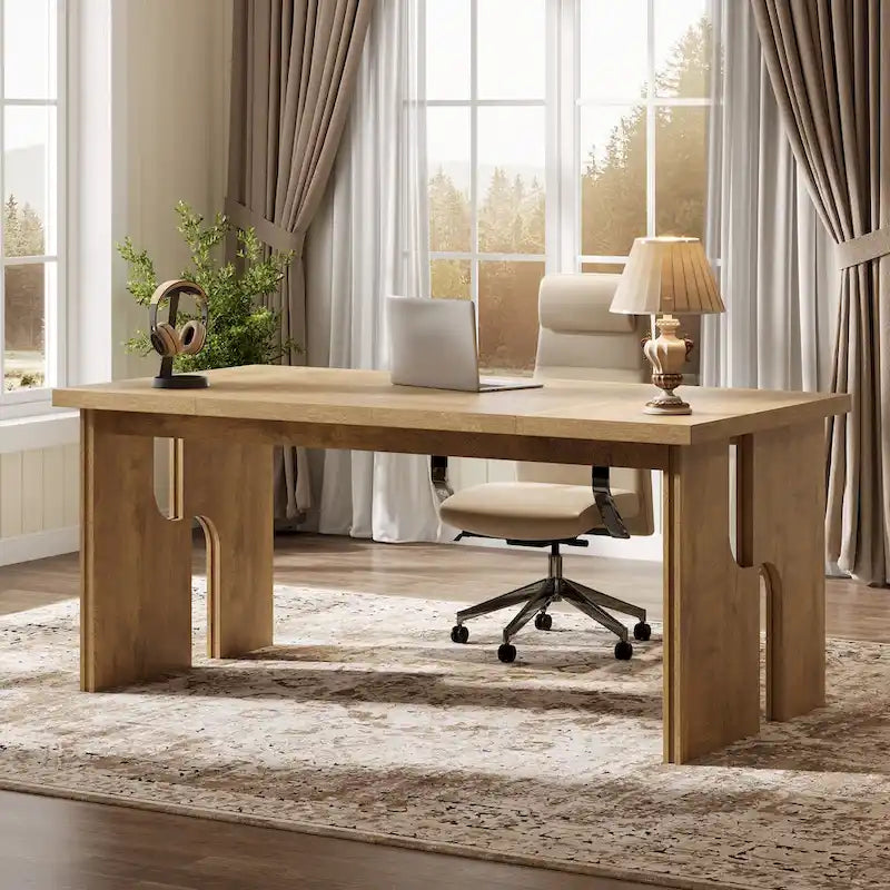 63-Inch Executive Desk, Farmhouse Office Computer Desk with Unique Legs, Industrial Business Furniture for Home Office