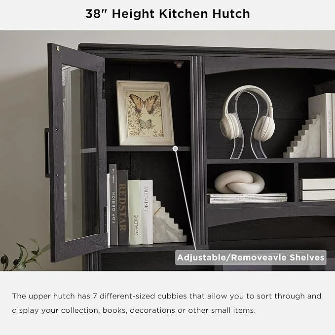 Farmhouse Computer Desk with Hutch,Office Desk with Charging Station