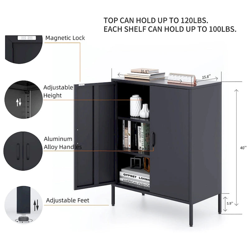 40 Inches High Metal Storage Locker, Comes With 2 Doors And Suitable For Homes, Offices And Coffee Bars